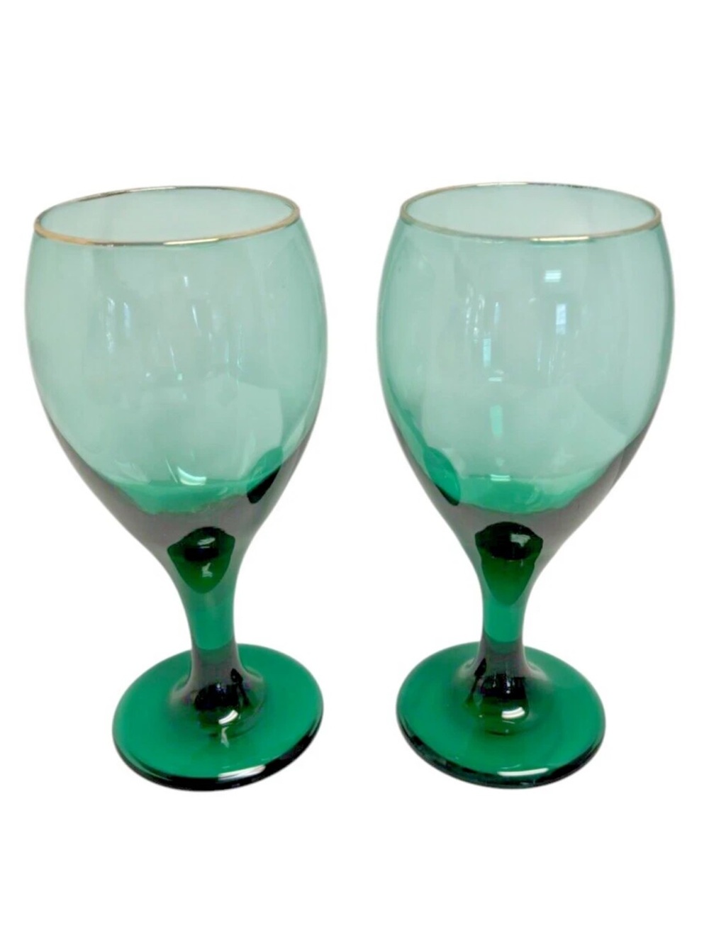 Set Of 2 Vintage Libbey Teardrop
Juniper Green Gold Rim Water/Wine
Glasses